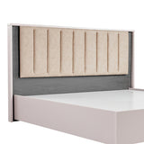 NNEDSZ Queen Bed Frame Fabric Upholstery MDF LED Headboard in Champagne Colour