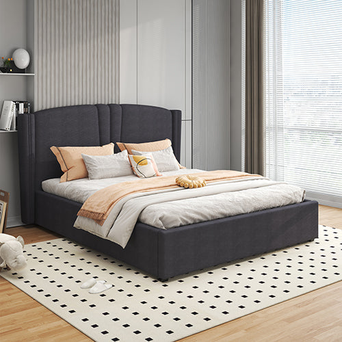 NNEDSZ Roman Bed Frame Double Size Black Velvet Fabric with Gas Lift plywood metal structure
