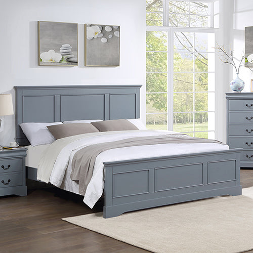 NNEDSZ King Bed Frame in Solid Wood with Slats Support in Grey colour