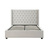 NNEDSZ Veronica Bed Frame Double Size Winged Grey Linen Fabric Seam Grid Pattern with gas lift plywood metal structure