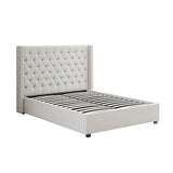 NNEDSZ Veronica Bed Frame Double Size Winged Grey Linen Fabric Seam Grid Pattern with gas lift plywood metal structure