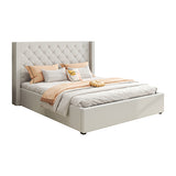 NNEDSZ Veronica Bed Frame King Size Winged Grey Linen Fabric Seam Grid Pattern with gas lift plywood metal structure