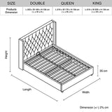 NNEDSZ Veronica Bed Frame Queen Size Winged Grey Linen Fabric Seam Grid Pattern with gas lift plywood metal structure