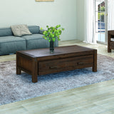 NNEDSZ Coffee Table Solid Acacia Wood & Veneer 1 Drawers Storage Chocolate Colour