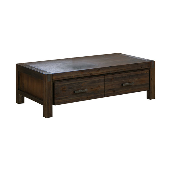 NNEDSZ Coffee Table Solid Acacia Wood & Veneer 1 Drawers Storage Chocolate Colour