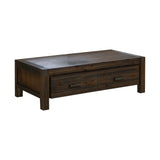 NNEDSZ Coffee Table Solid Acacia Wood & Veneer 1 Drawers Storage Chocolate Colour