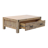 NNEDSZ Coffee Table Solid Acacia Wood & Veneer 1 Drawers Storage Oak Colour