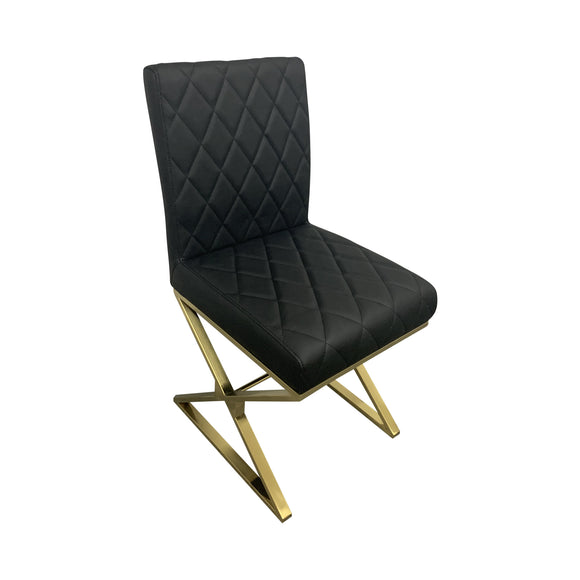 NNEDSZ 2X Dining Chair Stainless Gold Frame & Seat Black PU Leather