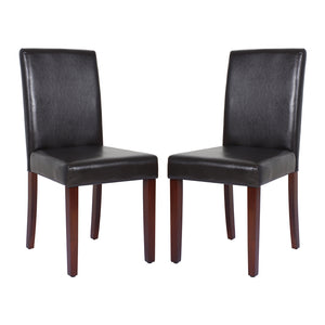 NNEDSZ 2x Wooden Frame Brown Leatherette Dining Chairs with Solid Pine Legs