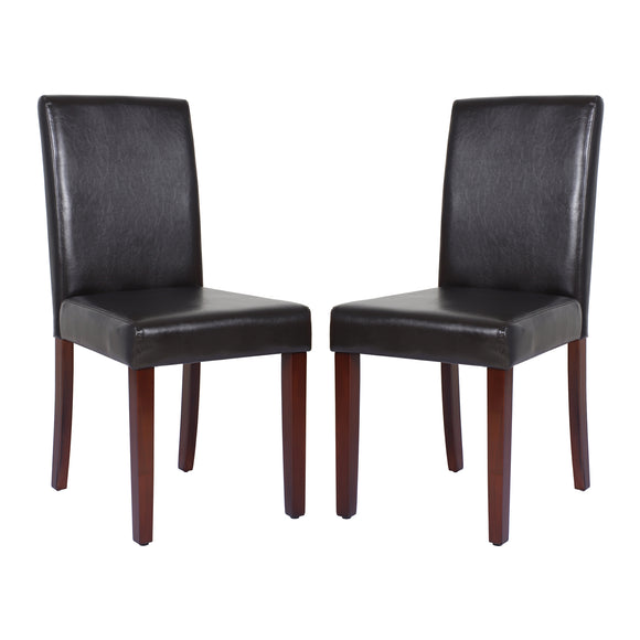 NNEDSZ 2x Wooden Frame Brown Leatherette Dining Chairs with Solid Pine Legs