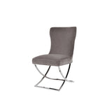 NNEDSZ 2X Dining Chair Grey Fabric Upholstery Beautiful Quilting Shiny Silver Colour Legs