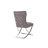 NNEDSZ 2X Dining Chair Grey Fabric Upholstery Beautiful Quilting Shiny Silver Colour Legs