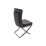 NNEDSZ 2X Dining Chair Grey Fabric Upholstery Beautiful Quilting Shiny Silver Colour Legs