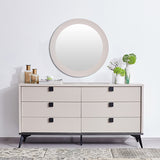 NNEDSZ Dressing Chest With 6 Storage Drawers MDF Mirror Combination of Champagne and Black Colour