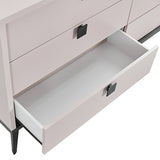 NNEDSZ Dressing Chest With 6 Storage Drawers MDF Mirror Combination of Champagne and Black Colour