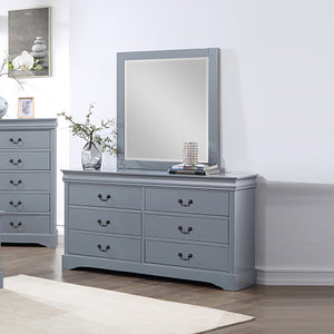 NNEDSZ Dressing Chest with 6 Storage Drawers in Solid Wooden Mirror Metal Handles Grey Colour