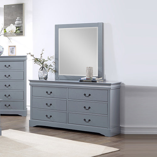 NNEDSZ Dressing Chest with 6 Storage Drawers in Solid Wooden Mirror Metal Handles Grey Colour
