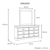 NNEDSZ Dressing Chest with 6 Storage Drawers in Solid Wooden Mirror Metal Handles White Colour