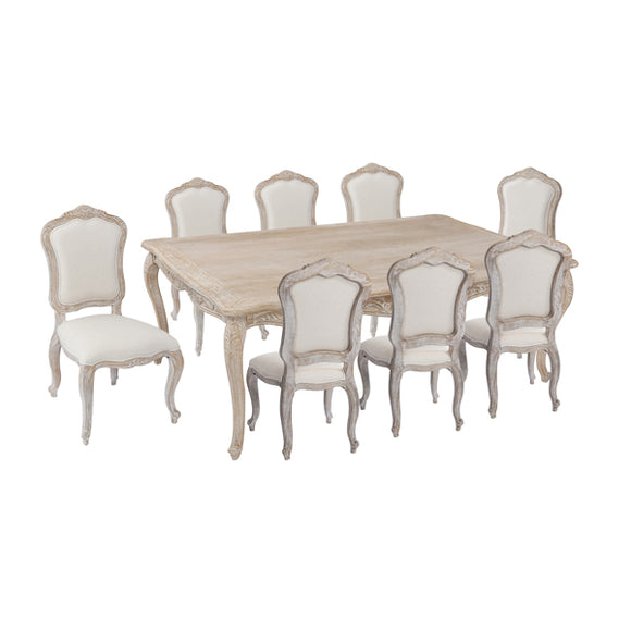 NNEDSZ Large Size Oak Wood White Washed Finish Dining Set