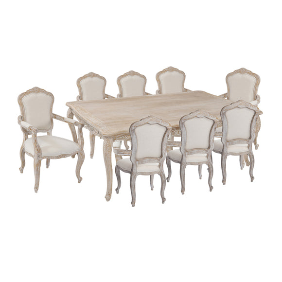 NNEDSZ Medium Size Oak Wood White Washed Finish Arm Chair Dining Set