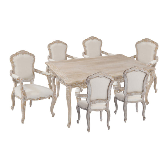 NNEDSZ Large Size Oak Wood White Washed Finish Arm Chair Dining Set
