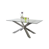 NNEDSZ Dining Table in Crisscross Shaped High Glossy Stainless Steel Base with 12mm Tempered Glass Top