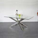 NNEDSZ Dining Table in Crisscross Shaped High Glossy Stainless Steel Base with 12mm Tempered Glass Top