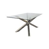 NNEDSZ Dining Table in Crisscross Shaped High Glossy Stainless Steel Base with 12mm Tempered Glass Top
