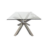 NNEDSZ Dining Table in Crisscross Shaped High Glossy Stainless Steel Base with 12mm Tempered Glass Top