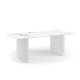 NNEDSZ Dining Table Sintered Stone Top MDF Table Base High Glossy White