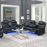 NNEDSZ 3-2 Seater Seater Finest Black Leatherette Recliner Feature Console LED Light Ultra Cushioned