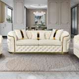 NNEDSZ 3-1-1 Seater Sofa Set Beige Velvet Fabric Solid Wood construction Gold Stainless Steel Trim