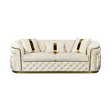 NNEDSZ 3-1-1 Seater Sofa Set Beige Velvet Fabric Solid Wood construction Gold Stainless Steel Trim