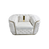 NNEDSZ 1 Seater Sofa Beige Velvet Fabric Solid Wood construction Gold Stainless Steel Trim