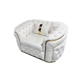 NNEDSZ 1 Seater Sofa Beige Velvet Fabric Solid Wood construction Gold Stainless Steel Trim