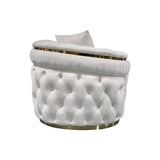 NNEDSZ 1 Seater Sofa Beige Velvet Fabric Solid Wood construction Gold Stainless Steel Trim