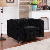 NNEDSZ Single Seater Black Sofa Classic Armchair Button Tufted in Velvet Fabric with Metal Legs