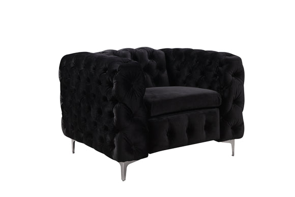 NNEDSZ Single Seater Black Sofa Classic Armchair Button Tufted in Velvet Fabric with Metal Legs