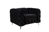 NNEDSZ Single Seater Black Sofa Classic Armchair Button Tufted in Velvet Fabric with Metal Legs