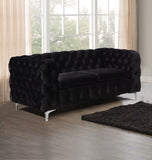 NNEDSZ 2 Seater Sofa Classic Button Tufted Lounge in Black Velvet Fabric with Metal Legs