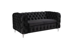 NNEDSZ 2 Seater Sofa Classic Button Tufted Lounge in Black Velvet Fabric with Metal Legs