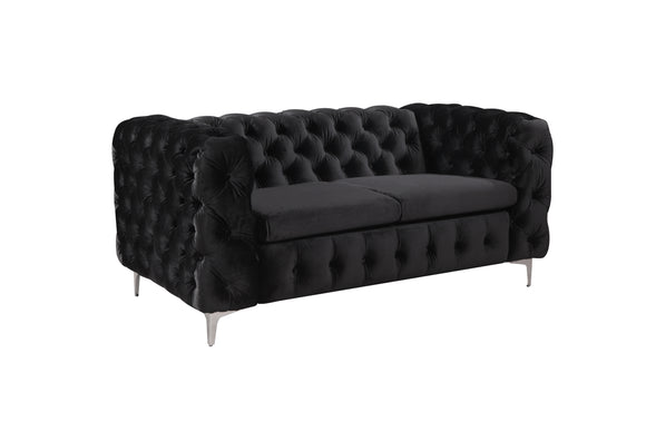 NNEDSZ 2 Seater Sofa Classic Button Tufted Lounge in Black Velvet Fabric with Metal Legs