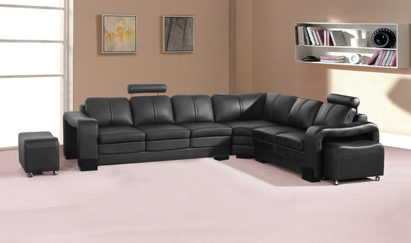 NNEDSZ Lounge Set Luxurious 6 Seater Faux Leather Corner Sofa Living Room Couch in Black with 2x Ottomans
