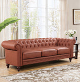 NNEDSZ 3 Seater Brown Sofa Lounge Button Tufted in Faux Leather