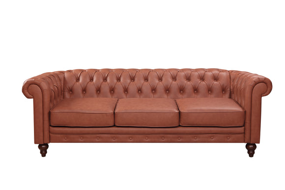 NNEDSZ 3 Seater Brown Sofa Lounge Button Tufted in Faux Leather