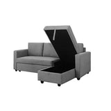 NNEDSZ Murry 2 Seater Sofa Bed With Pull Out Storage Corner Lounge Set In Grey With Chaise