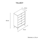 NNEDSZ Tallboy with 5 Storage Drawers MDF Combination of Champagne and Black Colour