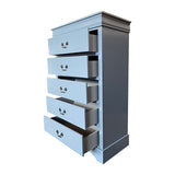 NNEDSZ Tallboy with 5 Storage Drawers in Solid Wooden Metal Handles Grey Colour