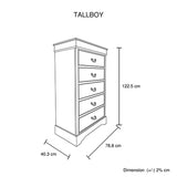 NNEDSZ Tallboy with 5 Storage Drawers in Solid Wooden Metal Handles Grey Colour