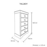 NNEDSZ Tallboy with 5 Storage Drawers in Solid Wooden Metal Handles White Colour